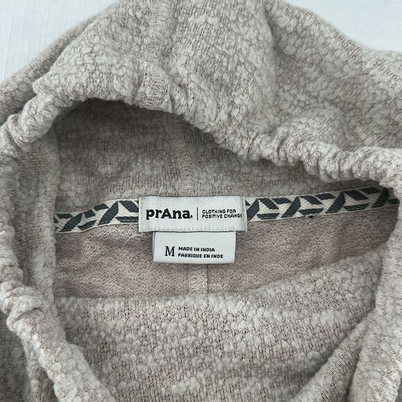 Prana Top W Medium Tan White Pullover Drawstring Cowl Neck Sweatshirt Lightweigt - Picture 7 of 9